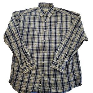 Vintage Eddie Bauer Shirt Mens M Blue Plaid Quality Cotton Button Down Collar